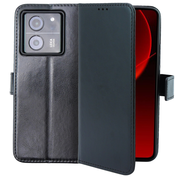 Θήκη με πτερύγιο για Xiaomi 13T / 13T Pro, Crazy Horse Wallet, μαύρη