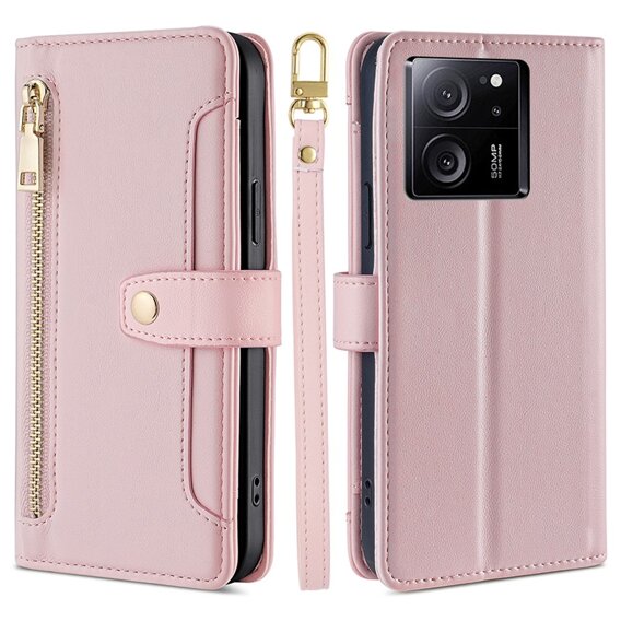 Θήκη με πτερύγιο για Xiaomi 13T / 13T Pro / Redmi K60 Ultra Wallet Zipper Pocket, Wallet Zipper Pocket, ροζ