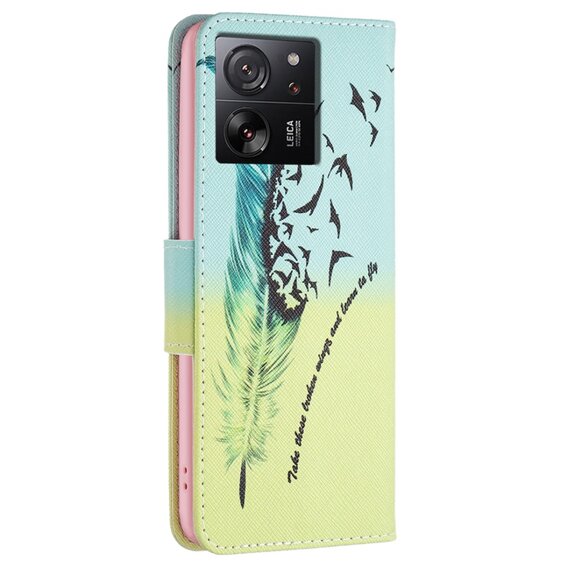 Θήκη με πτερύγιο για Xiaomi 13T / 13T Pro / Redmi K60 Ultra, Wallet, feather, μπλε