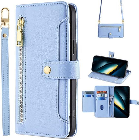 Θήκη με πτερύγιο για Xiaomi Poco F6 Pro, Wallet Zipper Pocket, μπλε