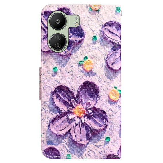 Θήκη με πτερύγιο για Xiaomi Redmi 13C / Poco C65, Wallet, Painted Flowers, μοβ