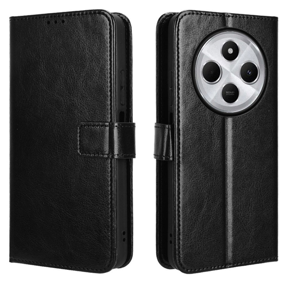 Θήκη με πτερύγιο για Xiaomi Redmi 14C, Crazy Horse Wallet, μαύρη