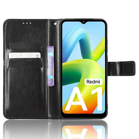 Θήκη με πτερύγιο για Xiaomi Redmi A1 4G / A2 4G, Crazy Horse Wallet, μαύρη