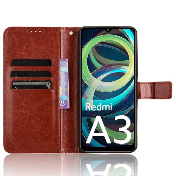 Θήκη με πτερύγιο για Xiaomi Redmi A3, Crazy Horse Wallet, καφέ