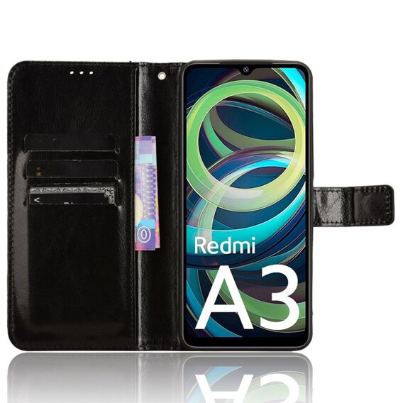 Θήκη με πτερύγιο για Xiaomi Redmi A3, Crazy Horse Wallet, μαύρη