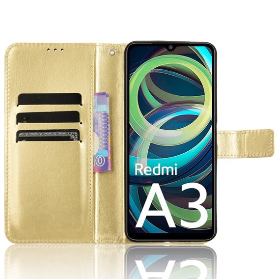 Θήκη με πτερύγιο για Xiaomi Redmi A3, Crazy Horse Wallet, χρυσή