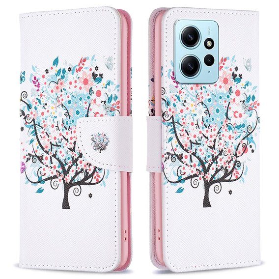 Θήκη με πτερύγιο για Xiaomi Redmi Note 12 4G, Wallet, colorful tree , λευκή