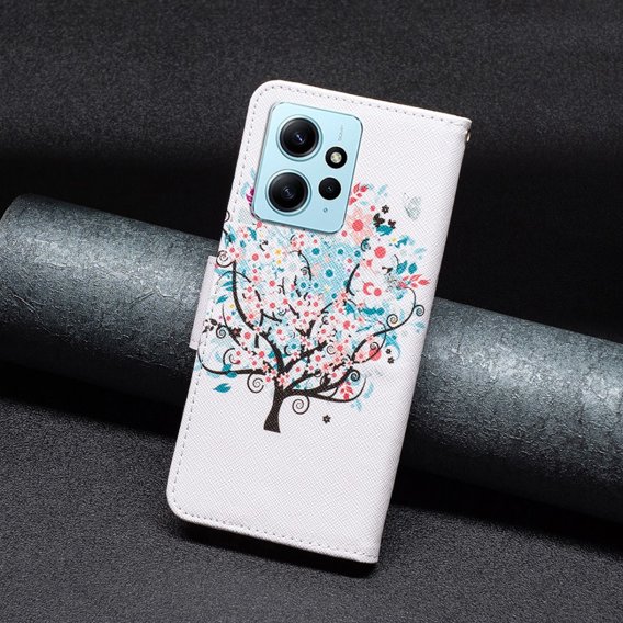 Θήκη με πτερύγιο για Xiaomi Redmi Note 12 4G, Wallet, colorful tree , λευκή