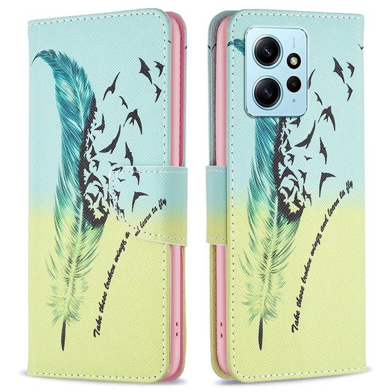 Θήκη με πτερύγιο για Xiaomi Redmi Note 12 4G, Wallet, feather, μπλε