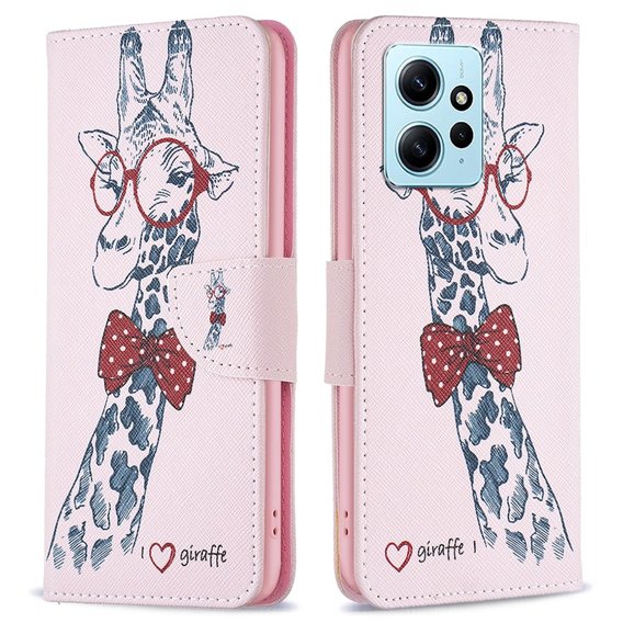 Θήκη με πτερύγιο για Xiaomi Redmi Note 12 4G, Wallet, giraffe, ροζ