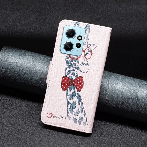 Θήκη με πτερύγιο για Xiaomi Redmi Note 12 4G, Wallet, giraffe, ροζ