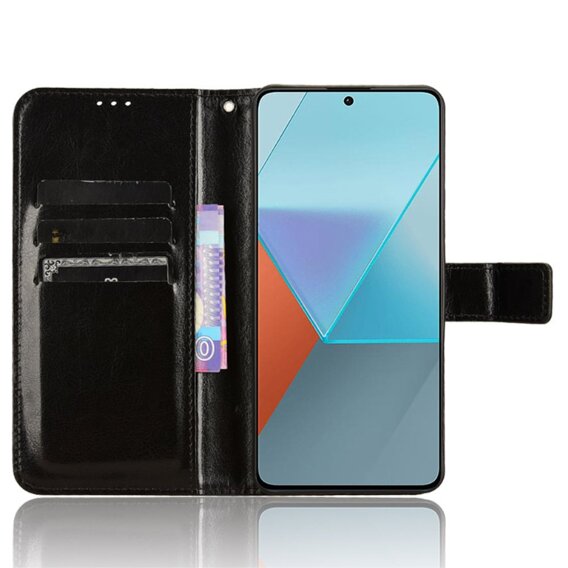 Θήκη με πτερύγιο για Xiaomi Redmi Note 13 Pro 5G, Crazy Horse Wallet, μαύρη