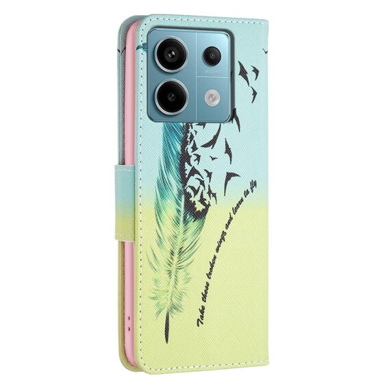 Θήκη με πτερύγιο για Xiaomi Redmi Note 13 Pro 5G, Wallet, Feather μπλε / κίτρινη