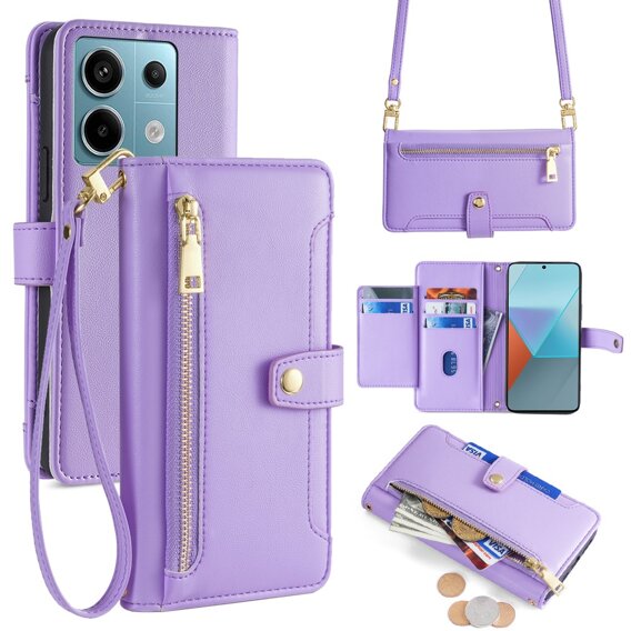 Θήκη με πτερύγιο για Xiaomi Redmi Note 13 Pro 5G, Wallet Zipper Pocket, μωβ