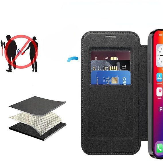 Θήκη με πτερύγιο για iPhone 16, RFID Wallet MagSafe CamShield, μαύρη