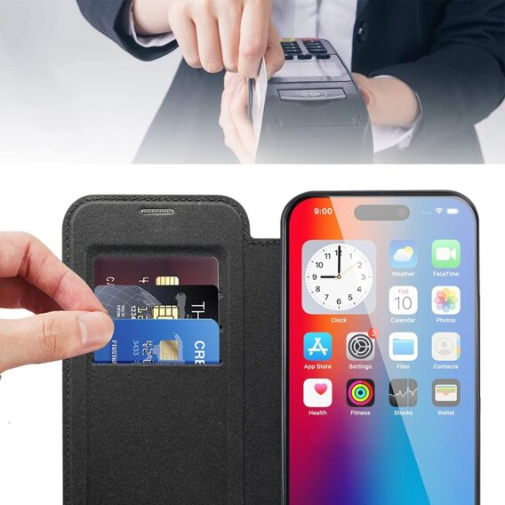 Θήκη με πτερύγιο για iPhone 16, RFID Wallet MagSafe CamShield, μαύρη