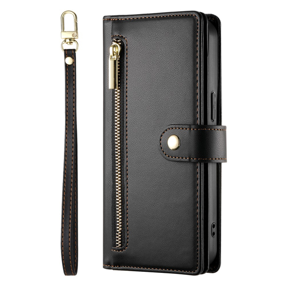 Θήκη με πτερύγιο για iPhone 16, Wallet Zipper Pocket, μαύρη