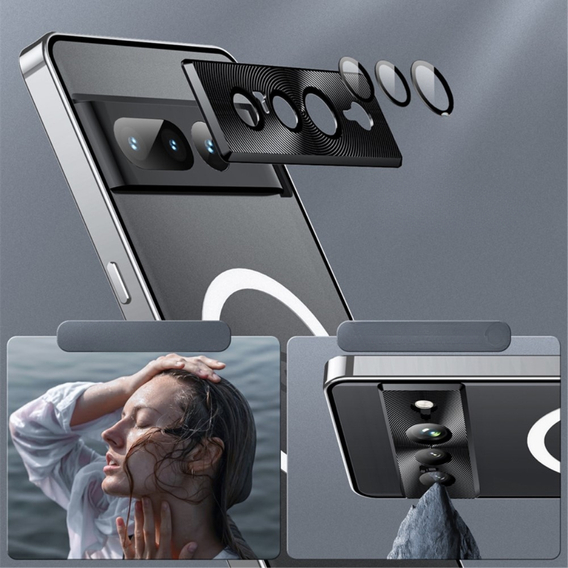 Θήκη προστασίας κάμερας για Google Pixel 8 Pro, για MagSafe, διάφανη / ασημένια