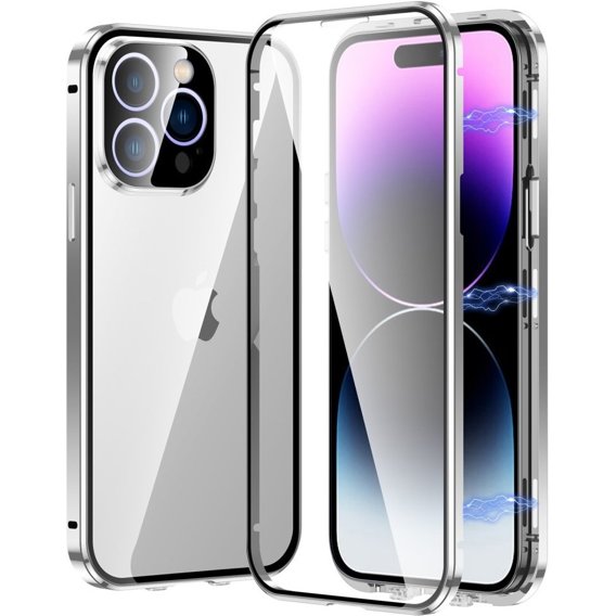 θήκη για το iPhone 15 Pro, Magnetic Dual Glass, ασημένια