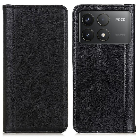 θήκη με πτερύγιο για Xiaomi Poco F6 Pro, Split Leather, μαύρη