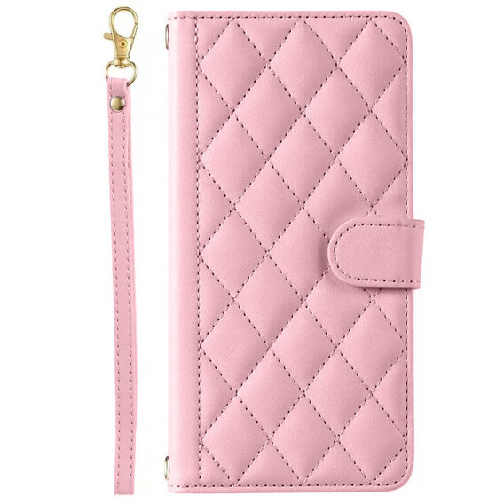 θήκη πτερύγιο για Motorola Moto G24 / G24 Power / G04, Rhombus Crossbody Leather, ροζ rose gold