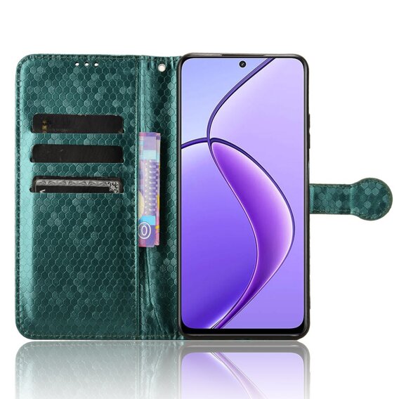 θήκη πτερύγιο για Realme 12, Wallet Rhombus, πράσινη