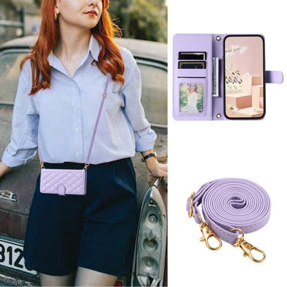 θήκη πτερύγιο για Samsung Galaxy A55 5G, Rhombus Crossbody Leather, μωβ