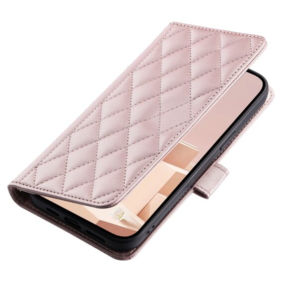 θήκη πτερύγιο για Samsung Galaxy A55 5G, Rhombus Crossbody Leather, ροζ rose gold