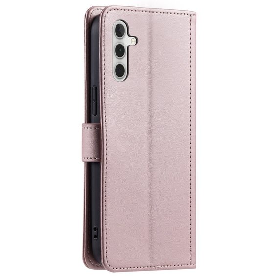 θήκη πτερύγιο για Samsung Galaxy A55 5G, Rhombus Crossbody Leather, ροζ rose gold