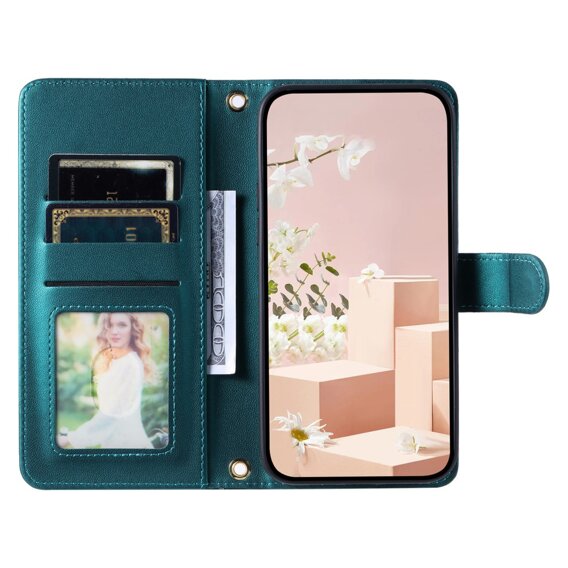 θήκη πτερύγιο για Samsung Galaxy A55 5G, Rhombus Crossbody Leather, σκούρα πράσινη