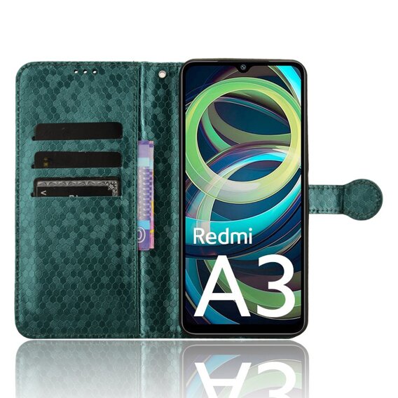 θήκη πτερύγιο για Xiaomi Redmi A3, Wallet Rhombus, πράσινη