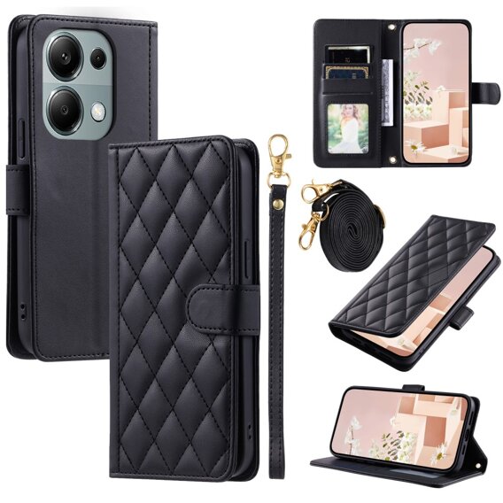 θήκη πτερύγιο για Xiaomi Redmi Note 13 Pro 4G, Rhombus Crossbody Leather, μαύρη