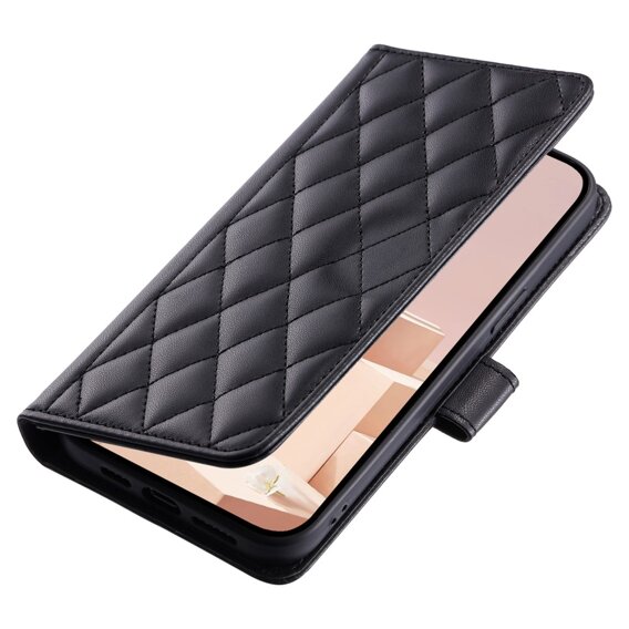 θήκη πτερύγιο για iPhone 16 Plus, Rhombus Crossbody Leather, μαύρη