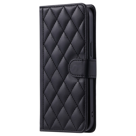 θήκη πτερύγιο για iPhone 16 Pro Max, Rhombus Crossbody Leather, μαύρη