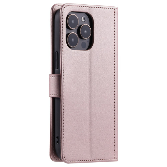 θήκη πτερύγιο για iPhone 16 Pro, Rhombus Crossbody Leather, ροζ rose gold