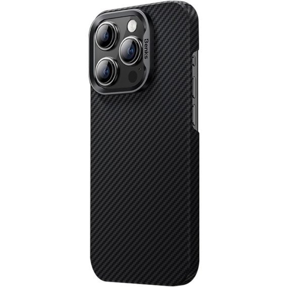 θήκη BENKS Kevlar για iPhone 15 Pro, Carbon Fiber, μαύρη