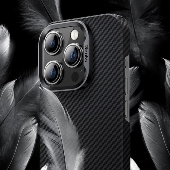 θήκη BENKS Kevlar για iPhone 15 Pro, Carbon Fiber, μαύρη