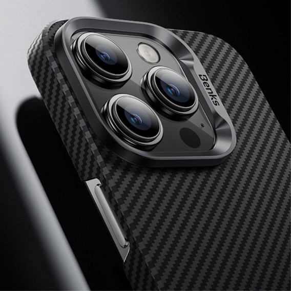 θήκη BENKS Kevlar για iPhone 15 Pro, Carbon Fiber, μαύρη