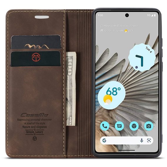 θήκη CASEME για Google Pixel 7 Pro, Leather Wallet Case, καφέ