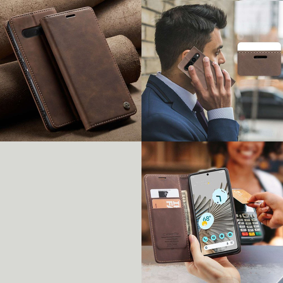 θήκη CASEME για Google Pixel 7 Pro, Leather Wallet Case, καφέ