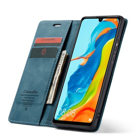 θήκη CASEME για Huawei P30 Lite, Leather Wallet Case, μπλε