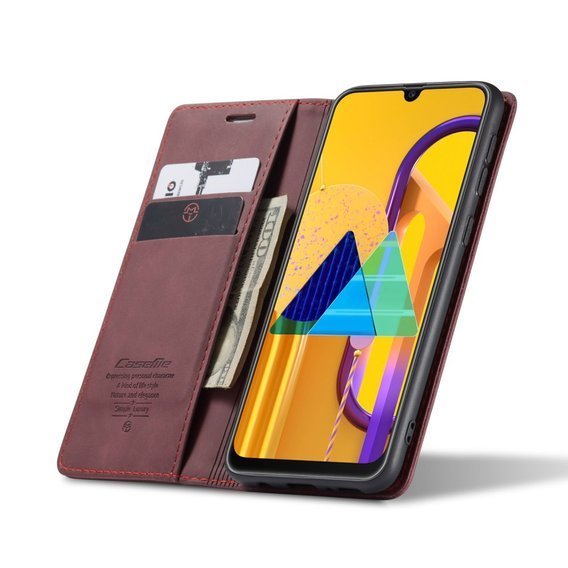 θήκη CASEME για Samsung Galaxy M21, Leather Wallet Case, μπορντό