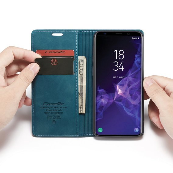 θήκη CASEME για Samsung Galaxy S9, Leather Wallet Case, μπλε