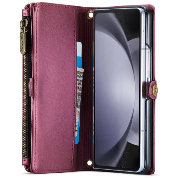 θήκη CASEME για Samsung Galaxy Z Fold6 5G, RFID Leather Wallet, με λουράκι ώμου, κόκκινη