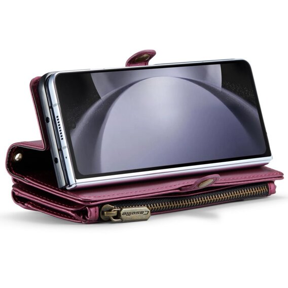 θήκη CASEME για Samsung Galaxy Z Fold6 5G, RFID Leather Wallet, με λουράκι ώμου, κόκκινη