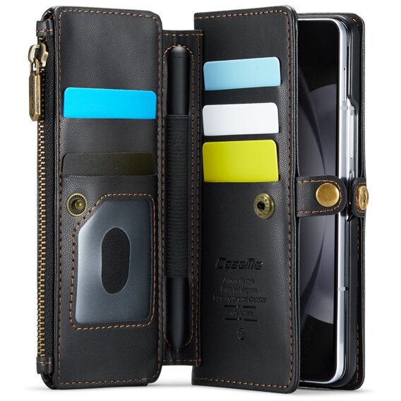 θήκη CASEME για Samsung Galaxy Z Fold6 5G, RFID Leather Wallet, με λουράκι ώμου, μαύρη