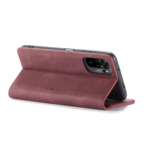 θήκη CASEME για Xiaomi Redmi Note 10 / 10S, Leather Wallet Case, μπορντό