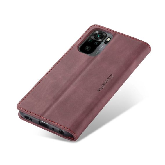 θήκη CASEME για Xiaomi Redmi Note 10 / 10S, Leather Wallet Case, μπορντό