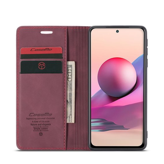 θήκη CASEME για Xiaomi Redmi Note 10 / 10S, Leather Wallet Case, μπορντό