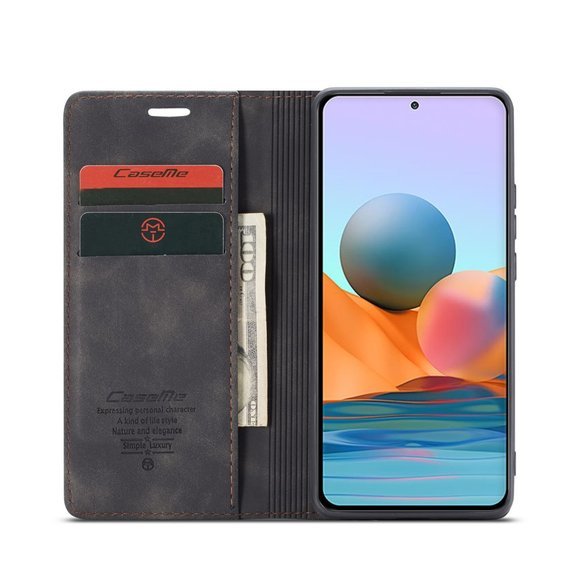 θήκη CASEME για Xiaomi Redmi Note 10 Pro, Leather Wallet Case, μαύρη